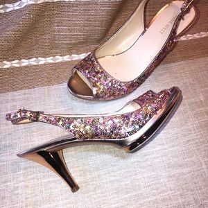 Nine West Glitter Cocktail Heels; pink/gold/rose gold
